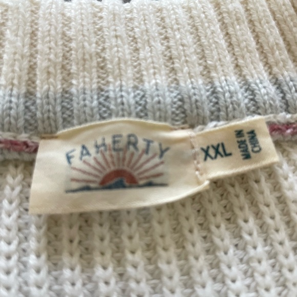Faherty Sunwashed Cotton Fisherman Sweater Sea Salt Stripe XXL - Picture 9 of 11